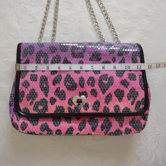 Betsey Johnson sequins bag chain strap Leopard Pink Black